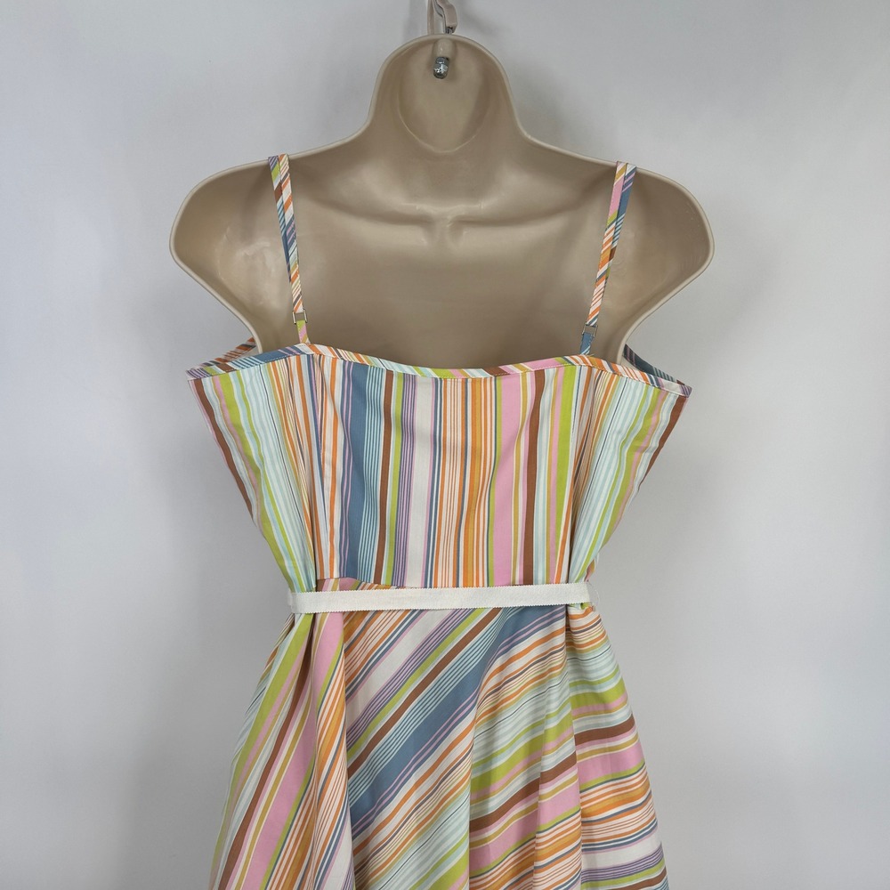 Trina Turk Striped Spaghetti Strap Sun Dress Womens 10 Cotton Tie Waist Lined - Picture 9 of 16